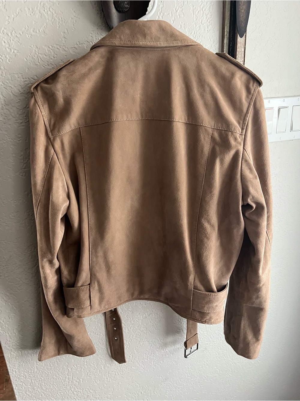 All Saints Suede Moto Jacket in Light Tan - Picture 2 of 2
